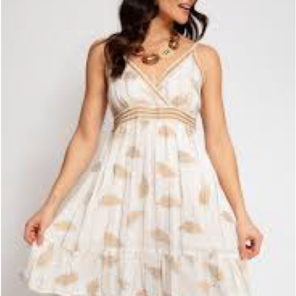 Elegant White and Tan Women's Dress